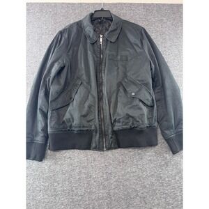 HM Mens Bomber Jacket Black Quilted Lined Full Zip Size 46R Cotton Blend